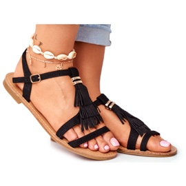 FRJ Sandálias femininas camurça lisa Boho Black Lucami preto