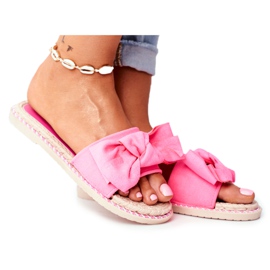 FRJ Chinelos femininos com laço fúcsia neon Happiness rosa