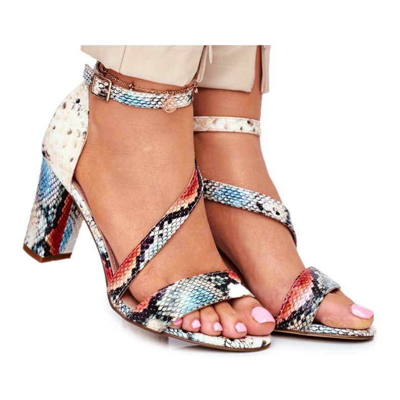 Sandálias femininas de salto alto Sergio Leone Red Snake SK870 vermelho multicolorido