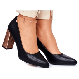 Bombas femininas com salto dourado Sergio Leone Preto PB216