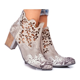 Botas femininas de salto alto Maciejka Spring Grey 04369-13 bege cinza