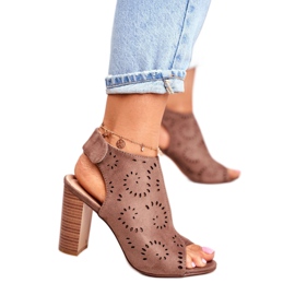 EVE Sandálias femininas com salto aberto Velcro Khaki Regras cáqui