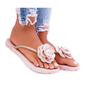 Chinelos femininos flip-flops Beige Flower Glitter Elenda bege