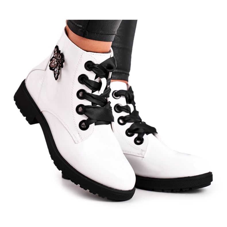 Botas femininas de salto plano lacado branco Sergio Leone BT530
