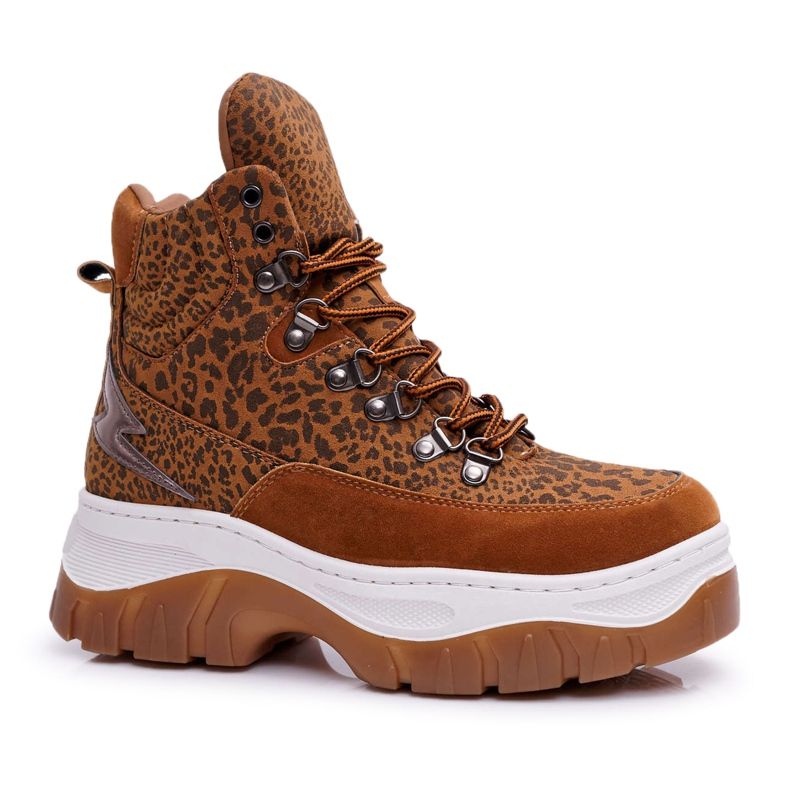SEA Tênis de trekking feminino Trappers Leopard Greem castanho