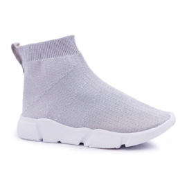 FRROCK Calçados infantis esportivos juvenis de brocado prata Deva cinza