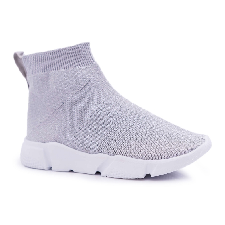 FRROCK Calçados infantis esportivos juvenis de brocado prata Deva cinza