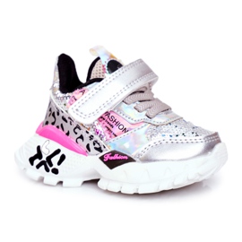 FRROCK Calçados esportivos para crianças Velcro Silver Be Happy cinza