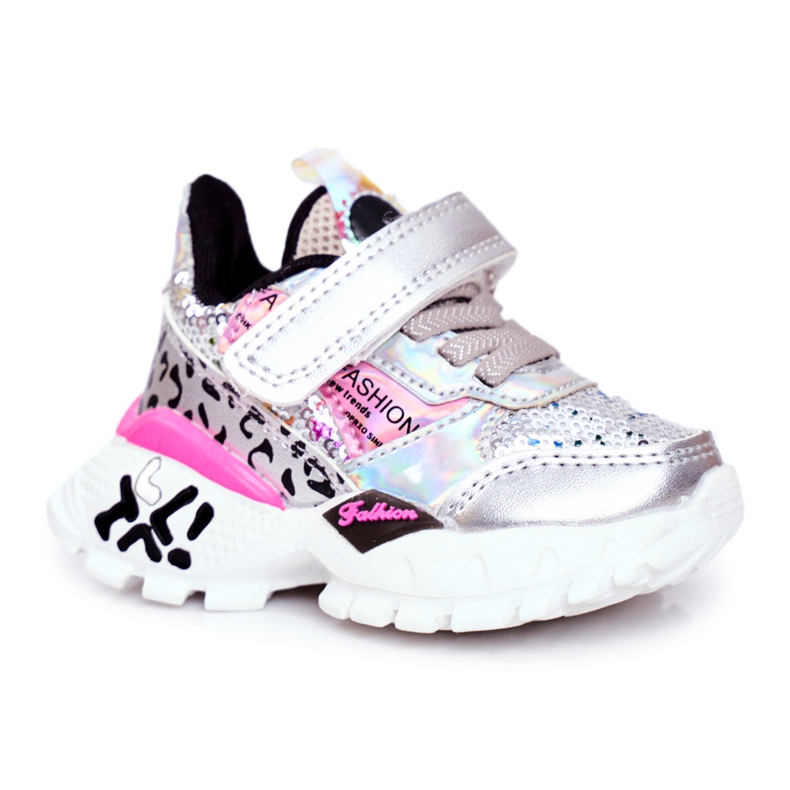 FRROCK Calçado desportivo infantil com velcro prateado Be Happy cinza