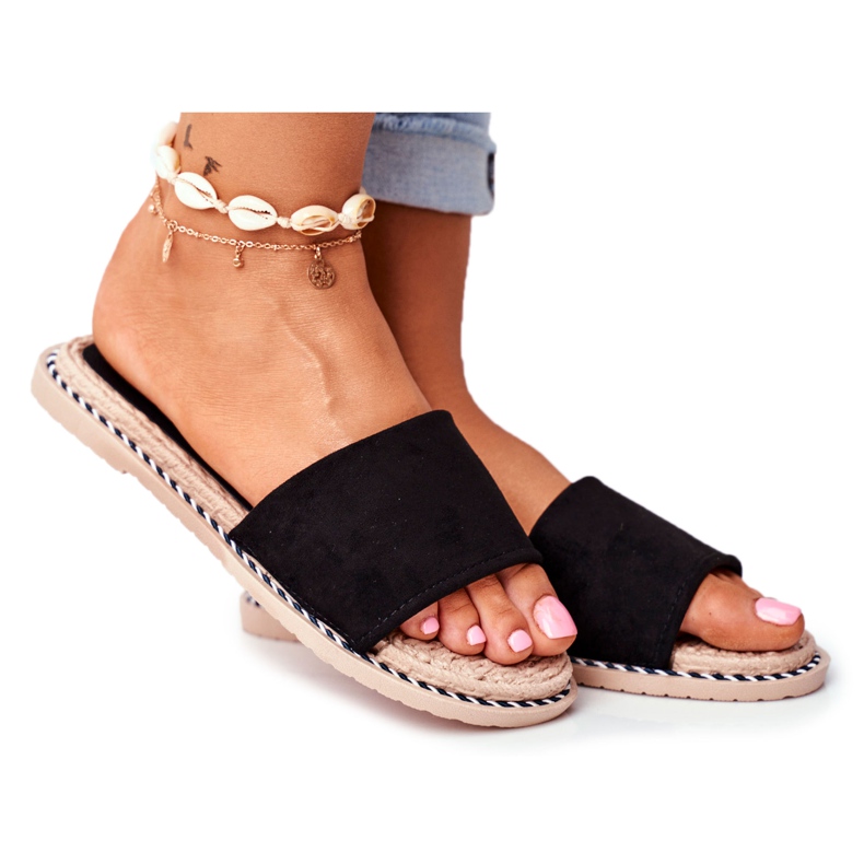 FRJ Chinelos clássicos de camurça preta olhe para mim preto