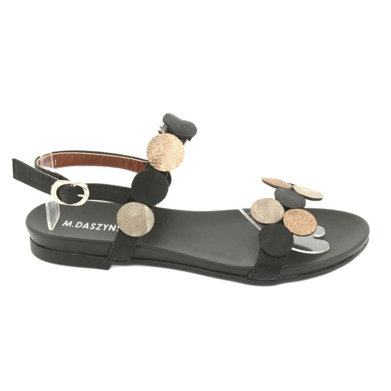 M.Daszyński Sandálias pretas com anéis dourados Daszyński MR1958-1 preto amarelo