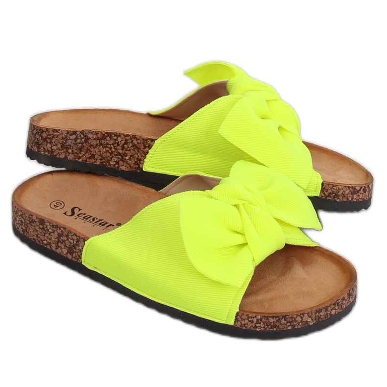 Chinelos Neon CK108 na sola de cortiça amarelo