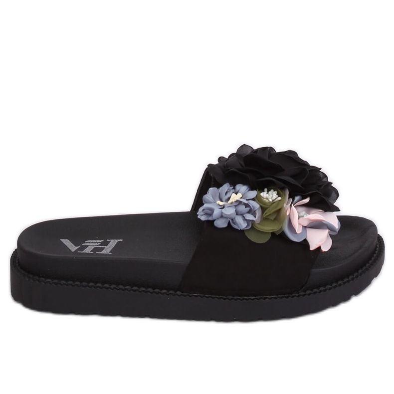 Chinelos pretos PT-109 pretos de sola alta multicolorido