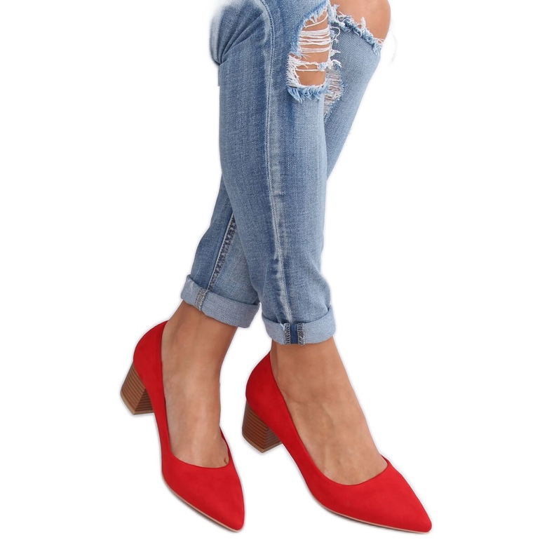 Bombas com salto de madeira vermelho CL75P Vermelho