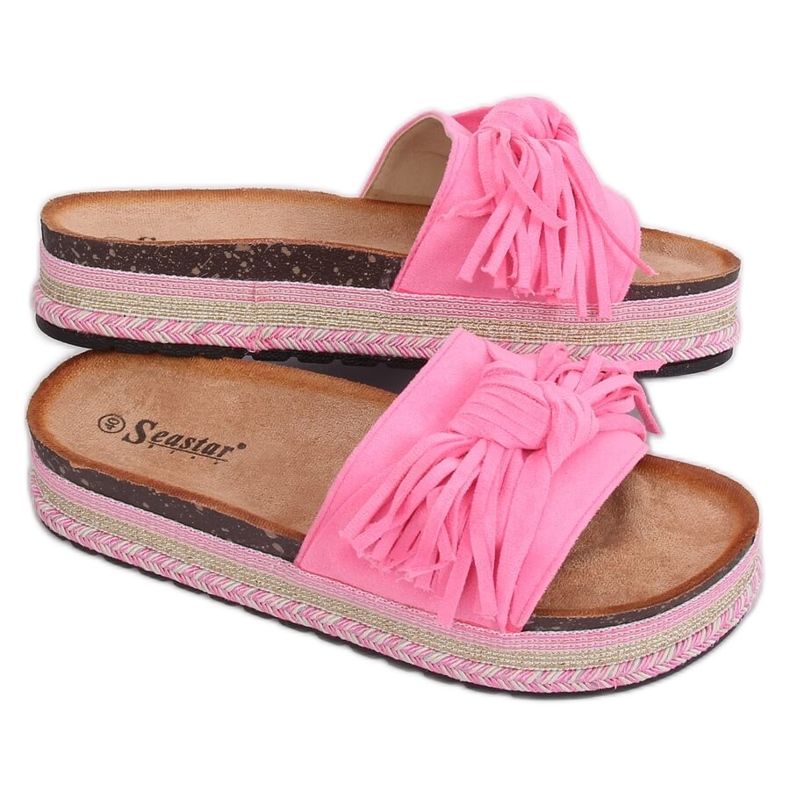 Chinelos femininos boho rosa CK138P Fluoresceml Fushie