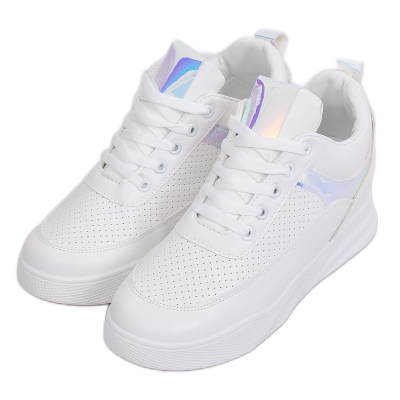 Sapatos esportivos brancos, salto em cunha 85-429 BRANCO / PRATA