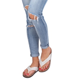 Chinelos brancos com sola de cortiça 7872-PL Branco