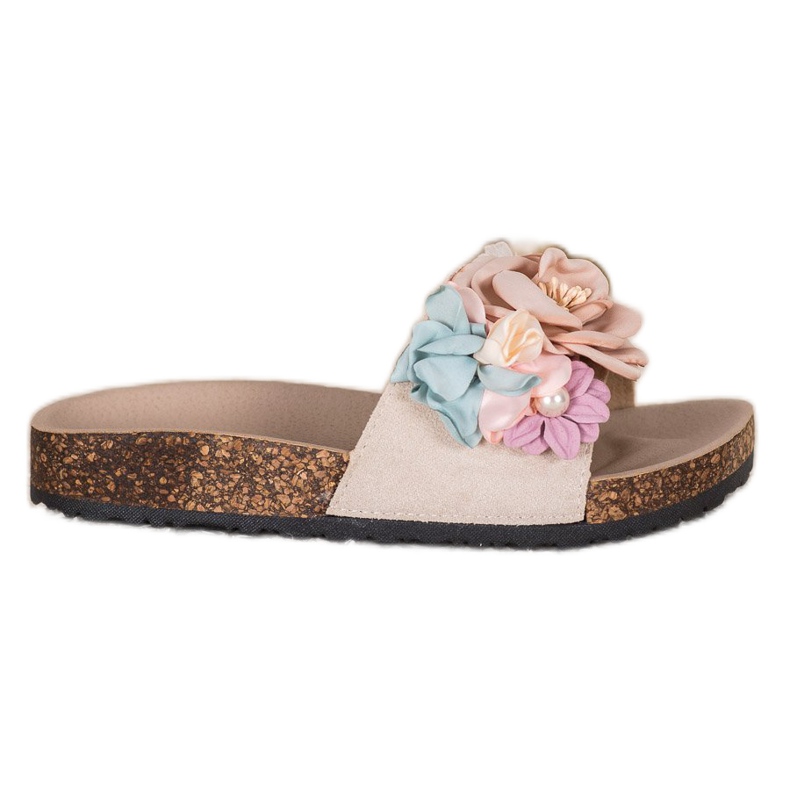 Chinelos VINCEZA com flores castanho