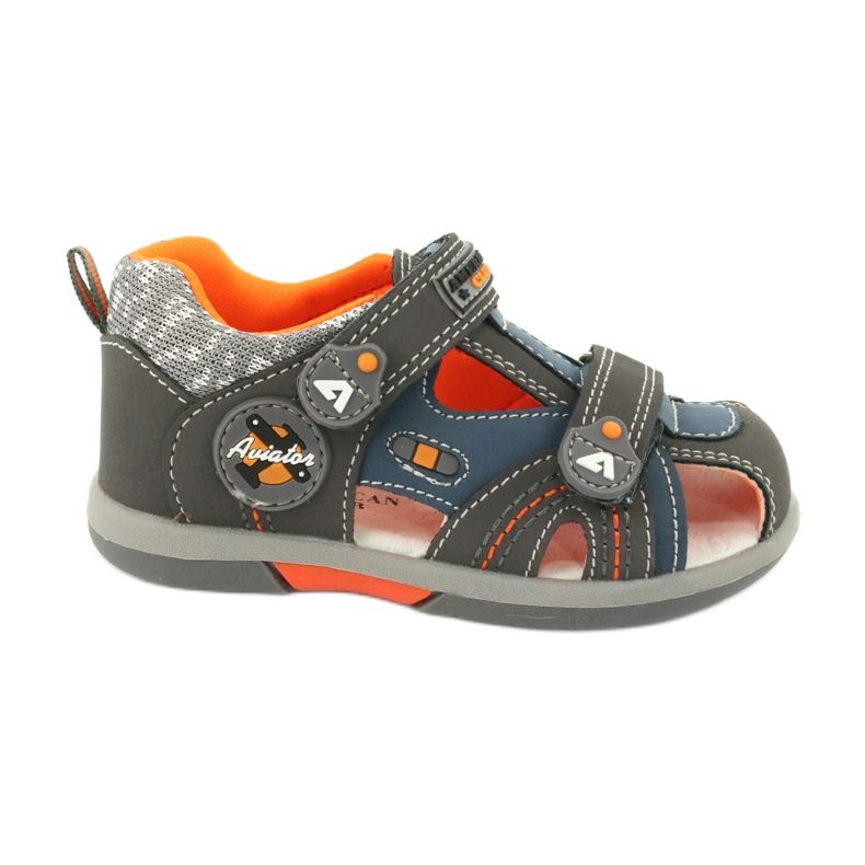 Sandálias masculinas com velcro American Club DR09 / 20 azul laranja cinza