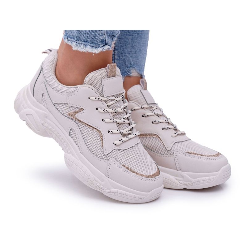 BUGO Sapatos esportivos femininos bege brilhante Winchester