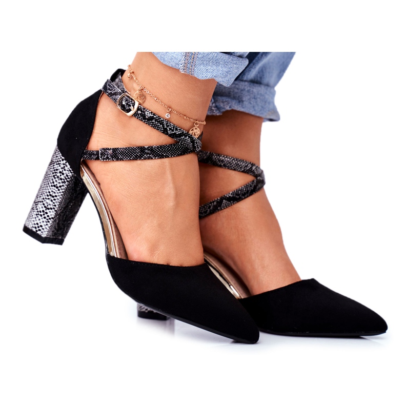 S.Barski Sapatos femininos no calcanhar Snake Black Juntos preto multicolorido