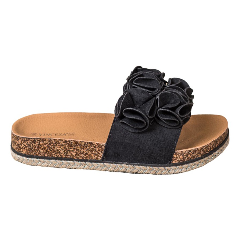 Chinelos Confortáveis Com Flores VINCEZA preto Chinelos Confortáveis Com Flores VINCEZA preto