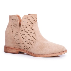 Botas femininas com salto plano camurça aberturas tons bege