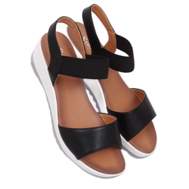 Sandálias pretas com salto em cunha NS101P Preto