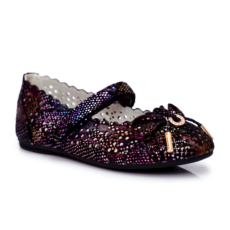 S.Barski Bailarinas infantis pretas com bordados com velcro Barski Remtro preto