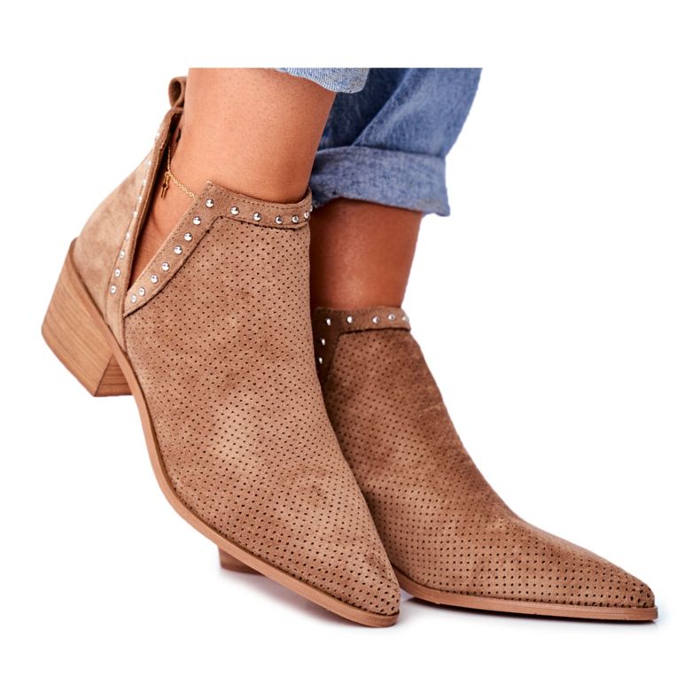 Bellucci Botas femininas de salto em camurça a céu aberto Bege Margate