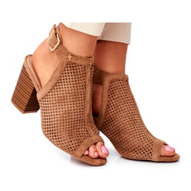 FB1 Botas Openwork Feminino Peep Toe Camel Paradise castanho