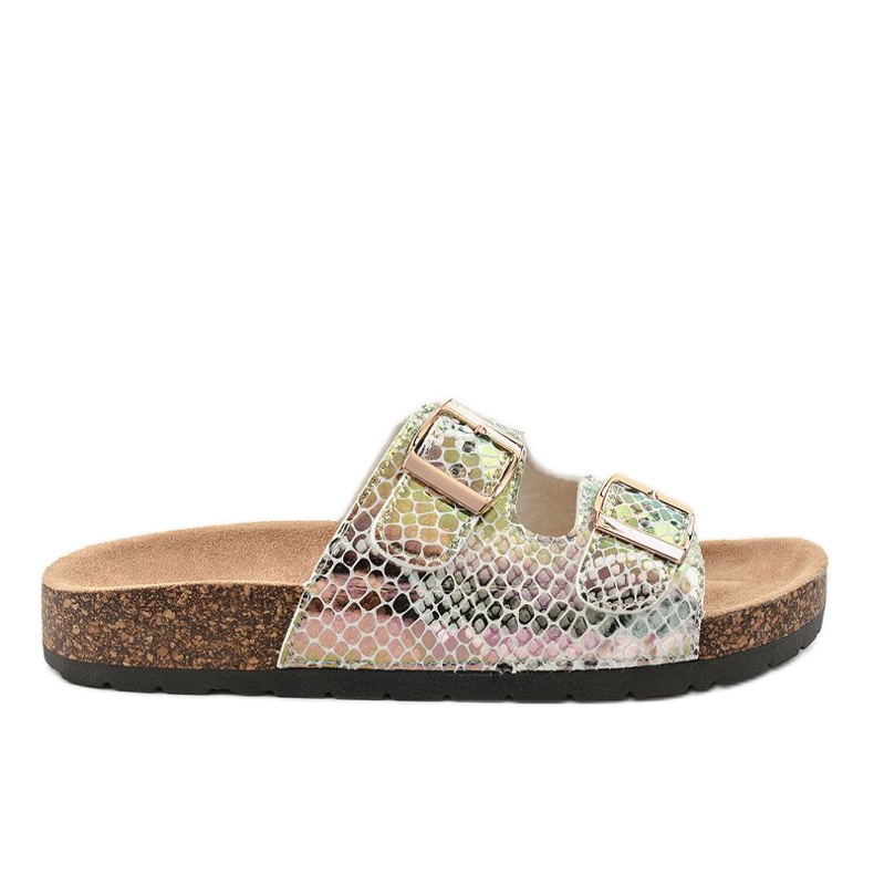 Chinelos prateados com fivelas DZ101-16 cinza multicolorido Chinelos prateados com fivelas DZ101-16 cinza multicolorido