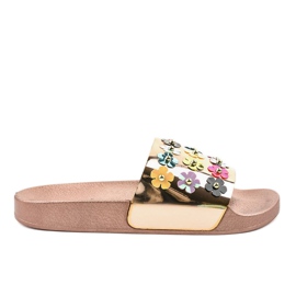 Chinelos de ouro rosa com flores D7659-2 amarelo