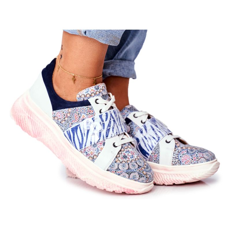 Calçados Esportivos Femininos Tênis de Couro Maciejka 04448-27 castanho azul marinho