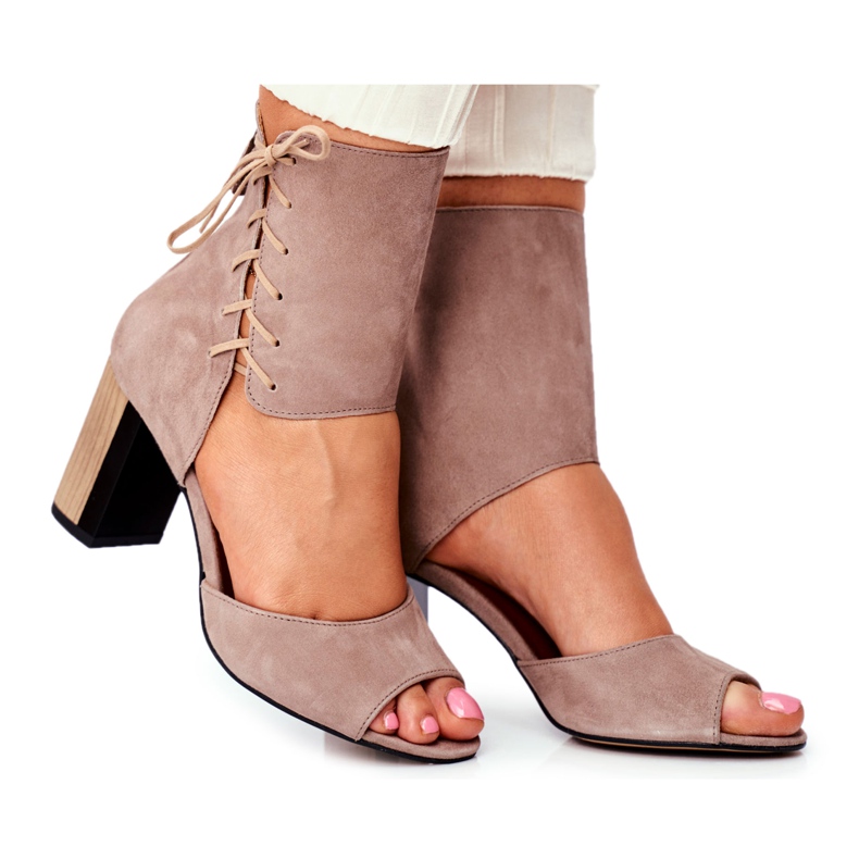 Sandálias Femininas com Salto Alto Maciejka Beige Suede 04122-04 bege