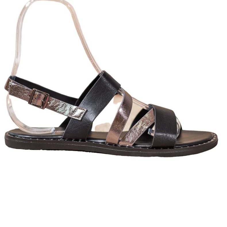 Goodin Sandálias de couro ecológicas confortáveis preto