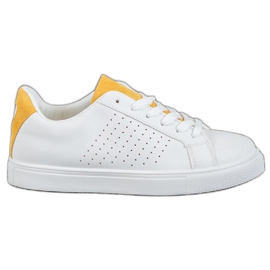 SHELOVET Sapatos Brancos com Inserção de Camurça