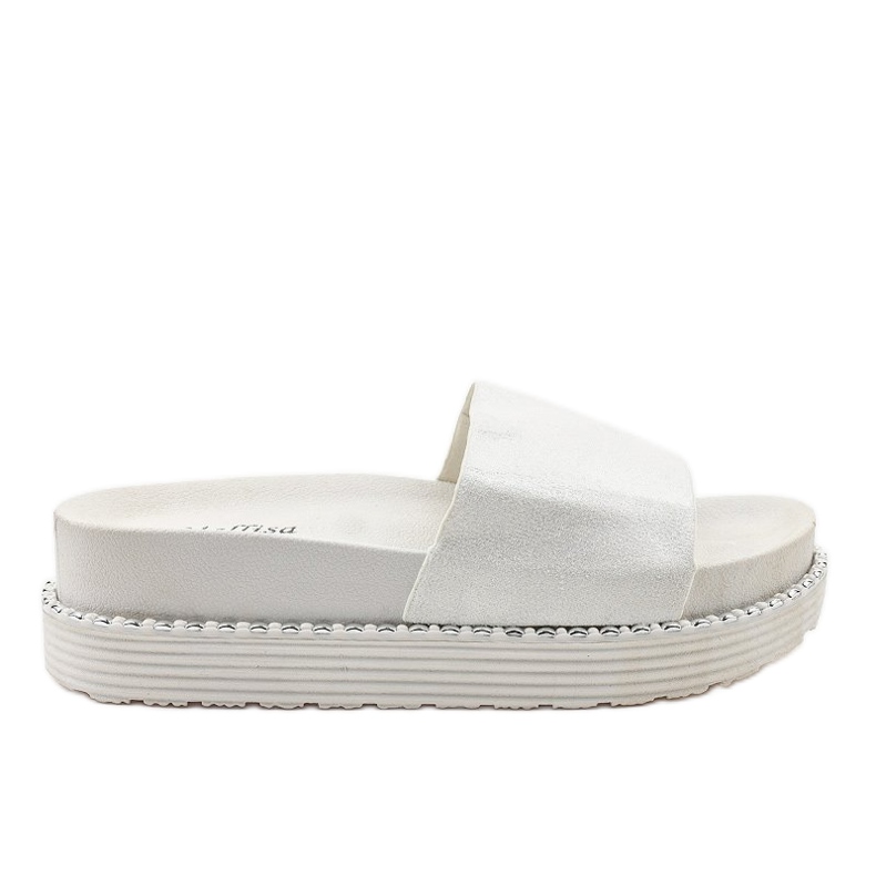 Chinelos brancos com sola grossa, camurça brocado TL3808