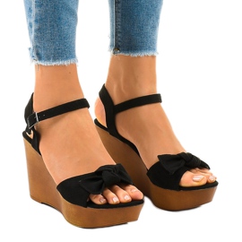 Sandálias de camurça preta com cunha HY8542 preto