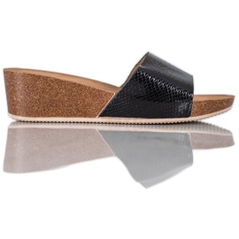 Small Swan Chinelos de couro ecológico preto