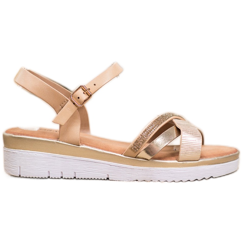 Small Swan Sandálias confortáveis com zircônia cúbica dourado Small Swan Sandálias confortáveis com zircônia cúbica dourado