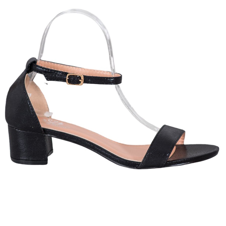 Small Swan Sandálias de couro ecológicas brilhantes preto