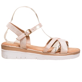 Small Swan Sandálias em cunha baixa marrom amarelo