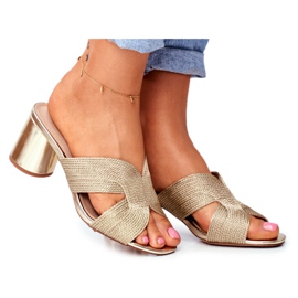 S.Barski Chinelos femininos com salto dourado convidado