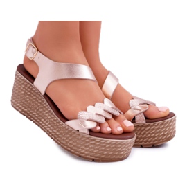 FRERY Sandálias femininas em cunha com plataforma Champagne Aranda rosa