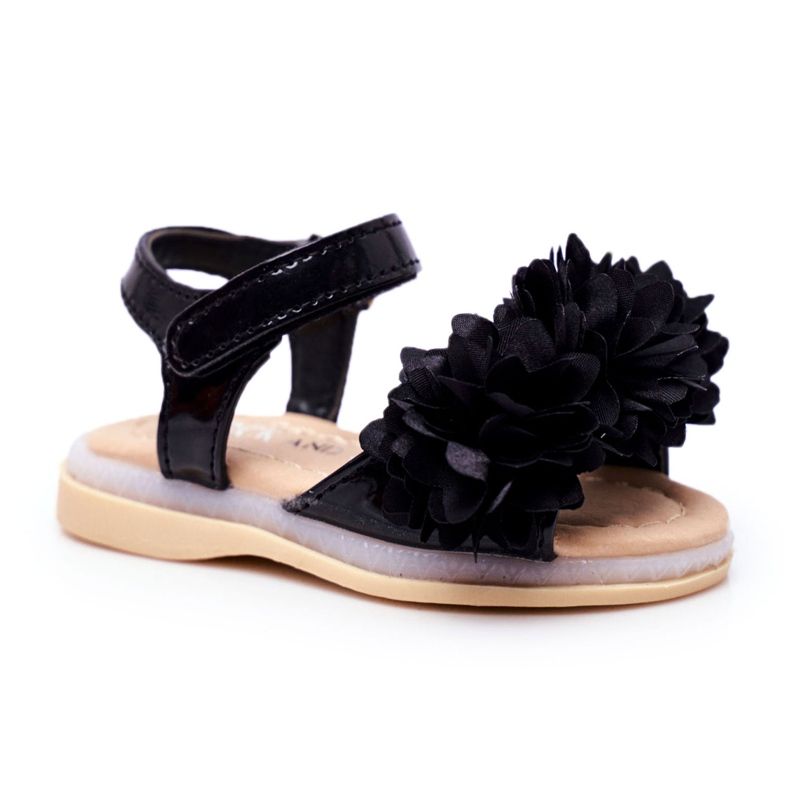 FRROCK Sandálias infantis com velcro preto brilhante Milena