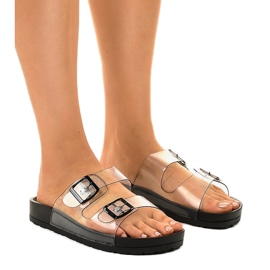 Chinelos transparentes pretos com fivela SE-9605 multicolorido Chinelos transparentes pretos com fivela SE-9605 multicolorido