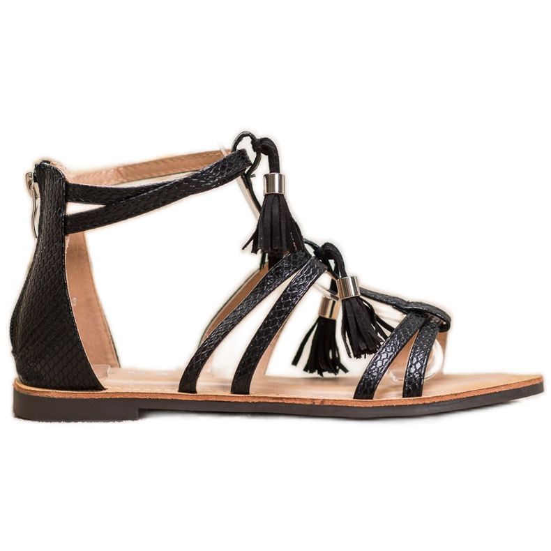SHELOVET Sandálias Pretas com Franjas preto