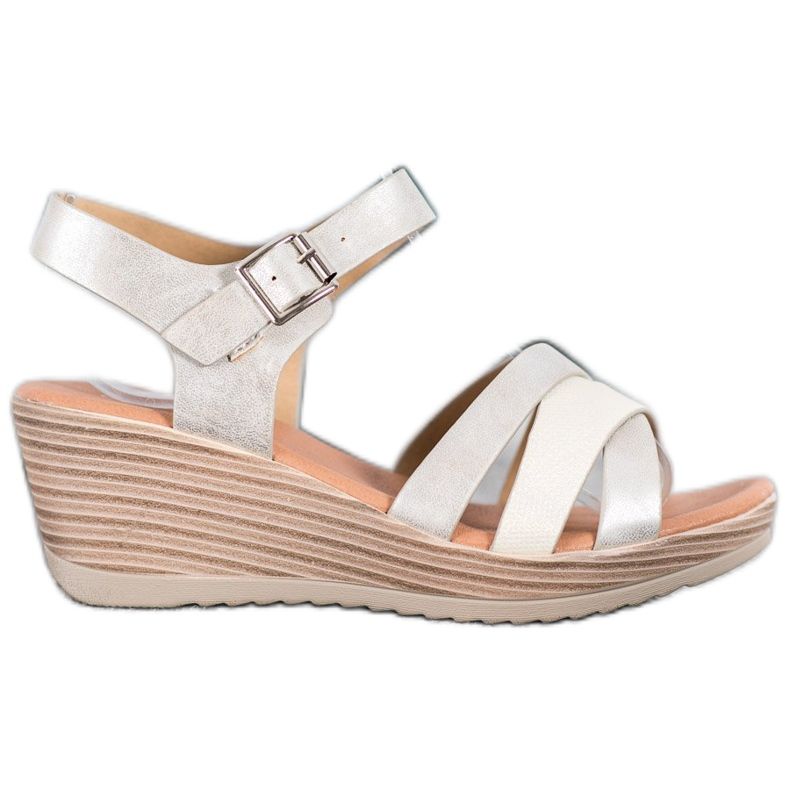 Sea Elves Sandálias leves feitas de couro ecológico dourado