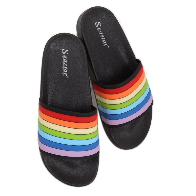 Chinelos arco-íris pretos T325P pretos multicolorido